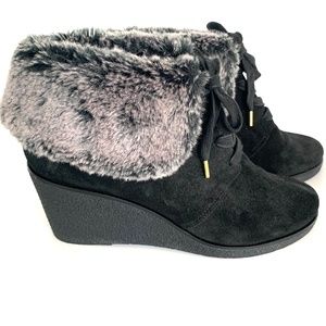 Cole Haan Black Ankle Boots with Faux Fur